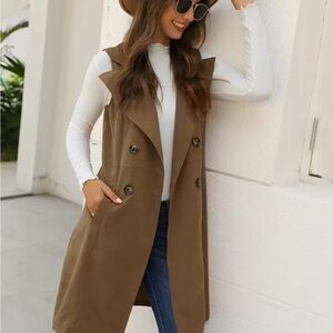 SHEIN Tan Double-Breasted Vest